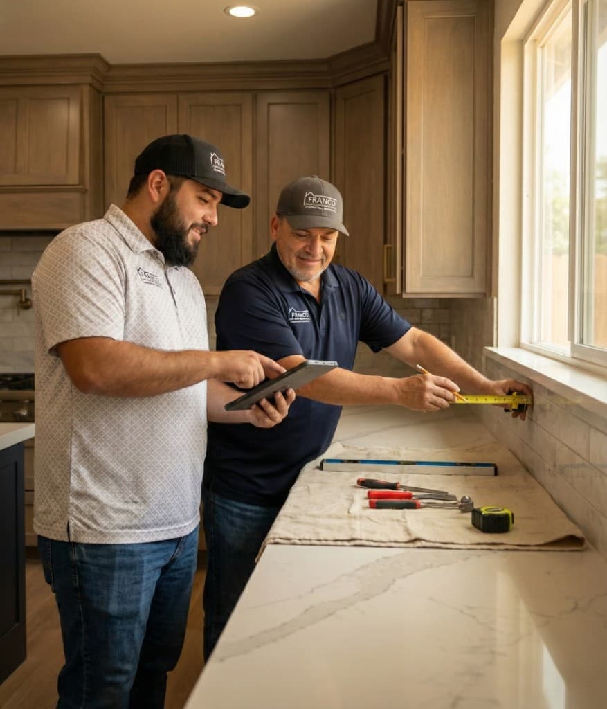 Carlos and Cristian Franco working together on a kitchen remodel